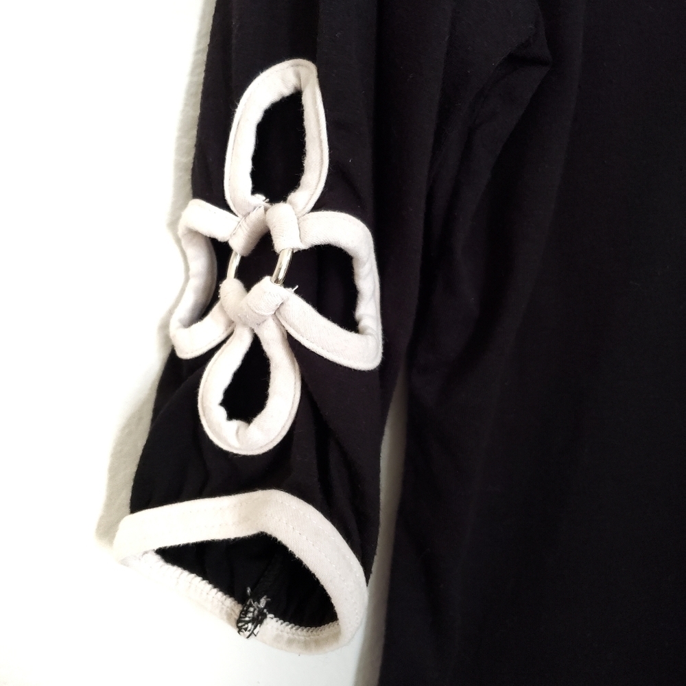 Vintage Sea Suns Top Womens L Large Black Flower - Picture 3 of 5